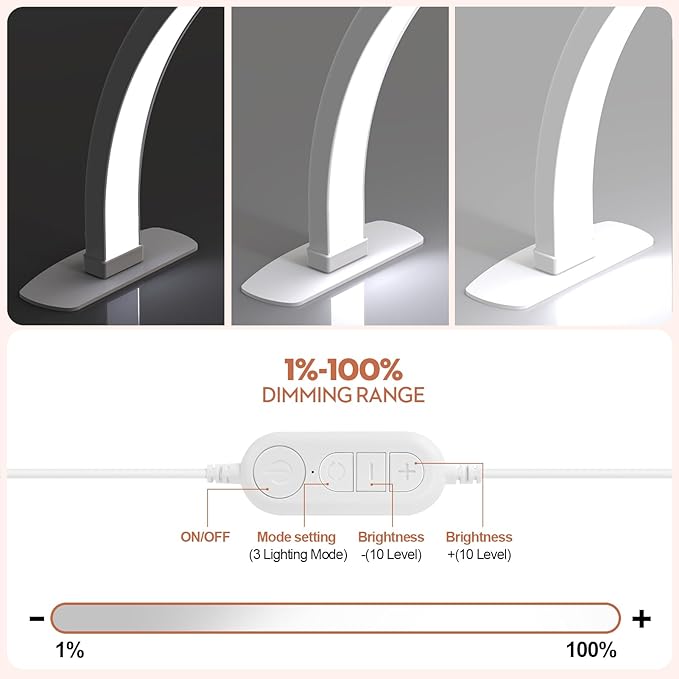 Premium Large Half Moon LED Light for Nail Tech, Foldable Arch Light for Nail Desk Lamp with Phone Stand Perfect for Manicure Handicraft Lighting (Crystal White, Large)