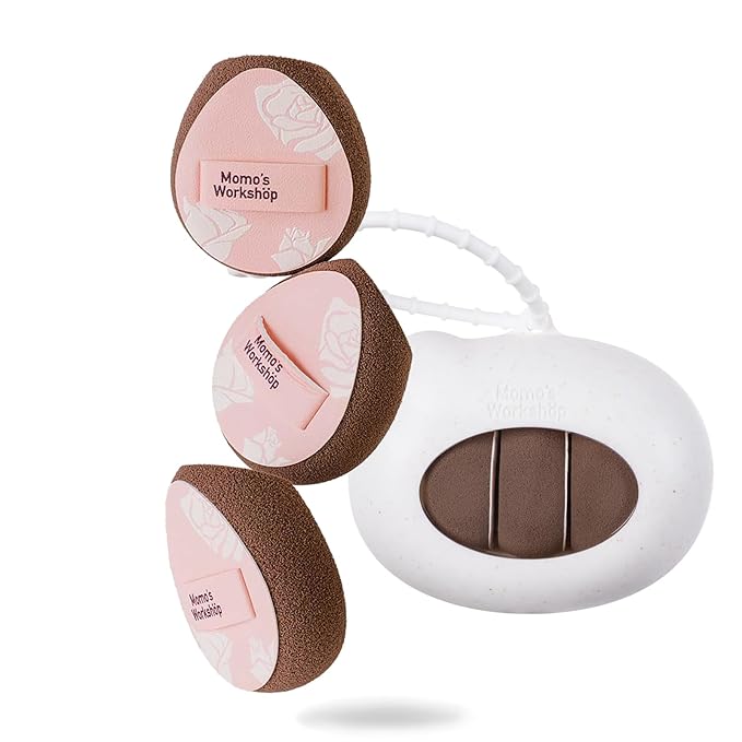 Multi-Use Mini Makeup Sponge Set,Oil-Control & Makeup Setting, Cut-Edge Design for Cream & Powder Products, for Oily Skin,Pink-Brown, 3PCS Mini Beauty Concealer Sponges & Storage Case