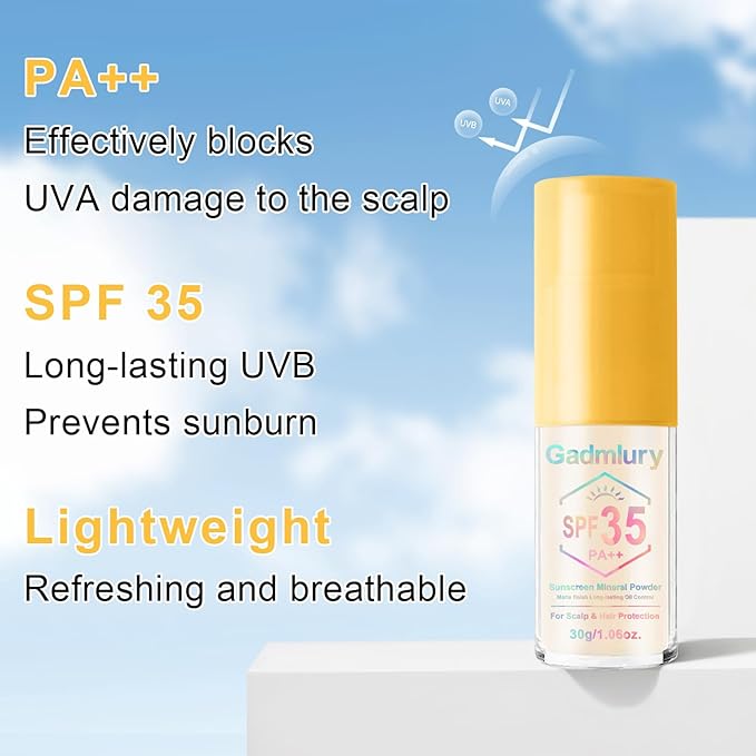 Mineral Sunscreen Powder, for Scalp & Hair, 0.71 Oz. SPF 35 PA++, Scalp Sunscreen Spray Powder with Broad Spectrum UV Protection, Lightweight, Easy to Apply, No-Greasy, Cruelty-Free (1PC)