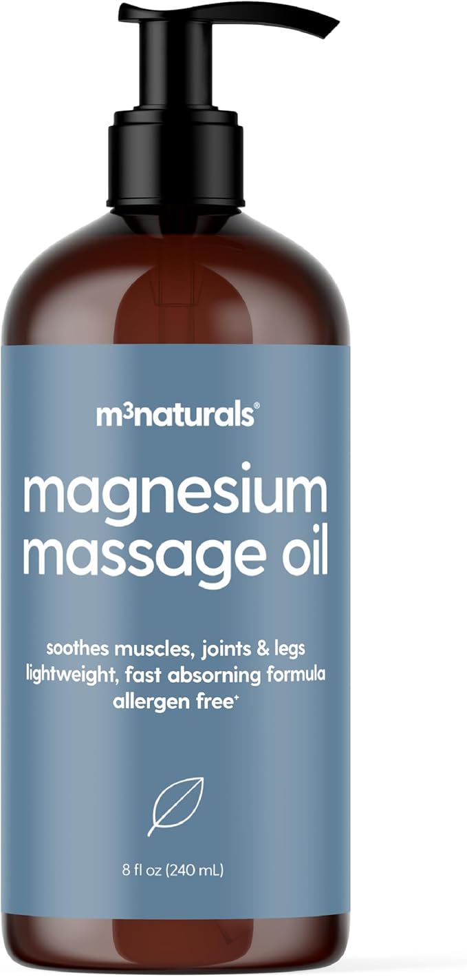Magnesium Massage Oil for Sore Muscles, Feet, Joints and Leg Cramps, Helps with Sleeping and Post-Workout Recovery, for Sensitive Skin, 8 fl oz by M3 Naturals