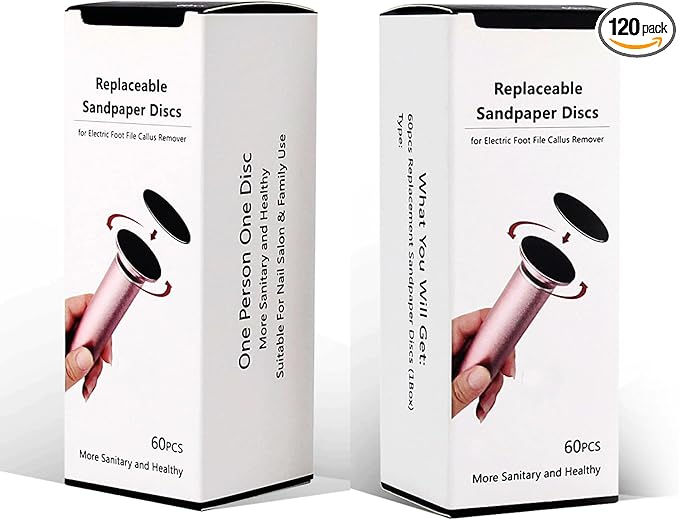 120pcs Foot File Sandpaper Discs Refill for Electric Callus Remover Dead Skin Removal (60pcs Rough 80 Grit + 60pcs Smooth 180 Grit)