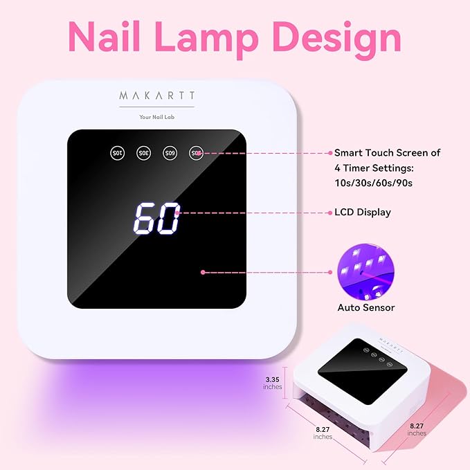 Makartt UV Nail Lamp: 30W Gel LED Light with 4 Timers, LCD Display, Auto Sensor, and Fast Curing for Gel Polish, Professional Nail Dryer for Home and Salon Manicures Pedicure