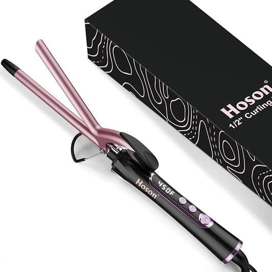 1/2 inch Curling Iron for Short Hair, Dual Voltage Hair Curling Iron Ceramic, Professiona Curling Wand Tourmaline(Rose Gold)
