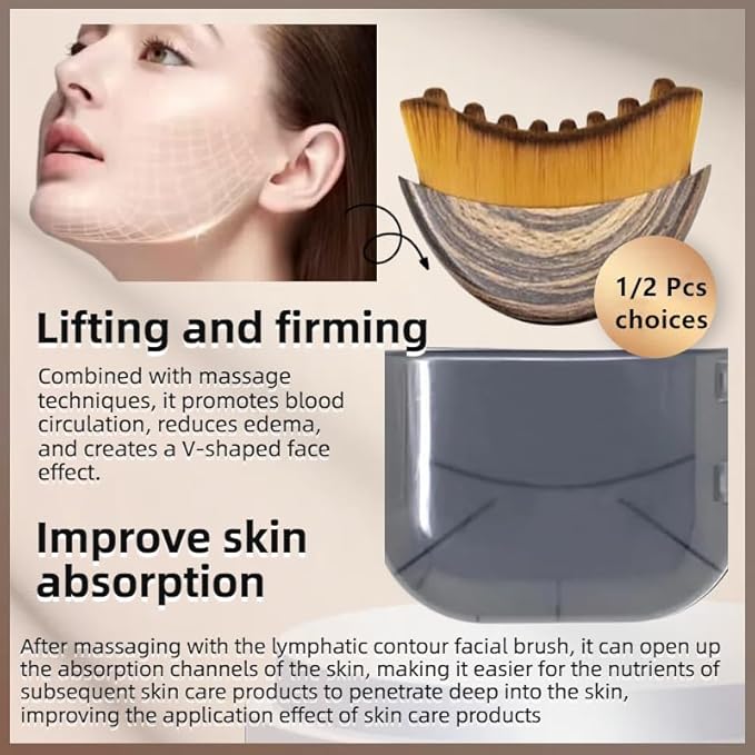 Lymphatic Contour Face Brush for Sculpting – Anti-Puffiness, Detox & Lift, Improves Skin Glow & Absorption – Precision-Fit Massager for Daily Tension Relief (Brown)