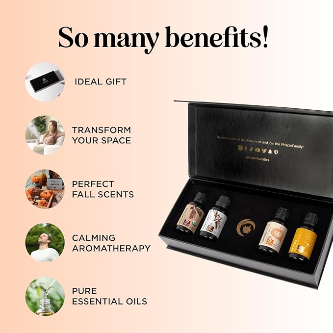 Fall Essential Oils Set for Diffuser - Extra Large 100% Pure Autumn Essential Oil Blends Gift Set with Pumpkin Spice Cedarwood Vanilla Spice & Focus - Aromatherapy Gift for All Occasions (4x30mL)