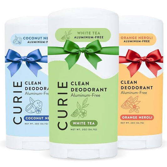 Curie Natural Deodorant for Women - Original Stick Variety Pack - Coconut Nectar, Orange Neroli, and White Tea - Aluminum Free, Clean, Sustainable, Vegan, Paraben Free (3pk)