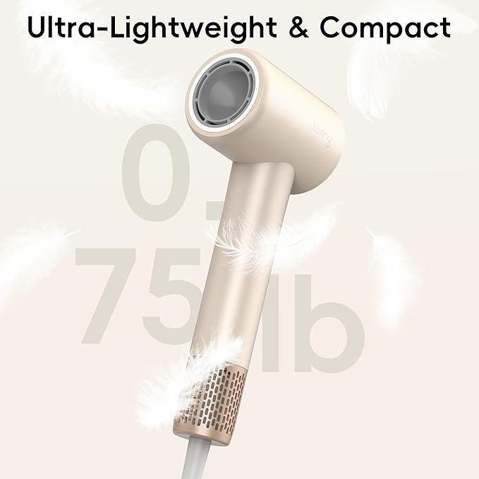 Hair Dryer, TurboLux Ionic 200 Million Negative Ions 1500W Fast Drying High Speed Hairdryer with Diffuser, Lightweight, Low Noise Hair Dryers for Women with 110000 RPM Brushless Motor (Cream)