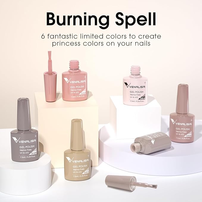 VENALISA Neutral Nude Gel Nail Polish Set, 6 Colors Grey Nude Light Brown Gel Polish UV Gel Soak Off For Nail Salon DIY Home Manicure