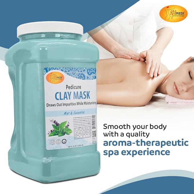 SPA REDI - Clay Mask, Mint and Eucalyptus,128 Oz - Pedicure and Body Deep Cleansing, Skin Pore Purifying, Detoxifying and Hydrating