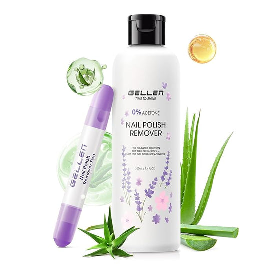 Gellen Nail Polish Remover Kit with Corrector Pen, 9.47fl oz Non-Acetone Nourishing Formula Unscented Nail Polish Remover, Soft Aloe & Vitamin E Infusion, Perfect for Home DIY or Salon Use