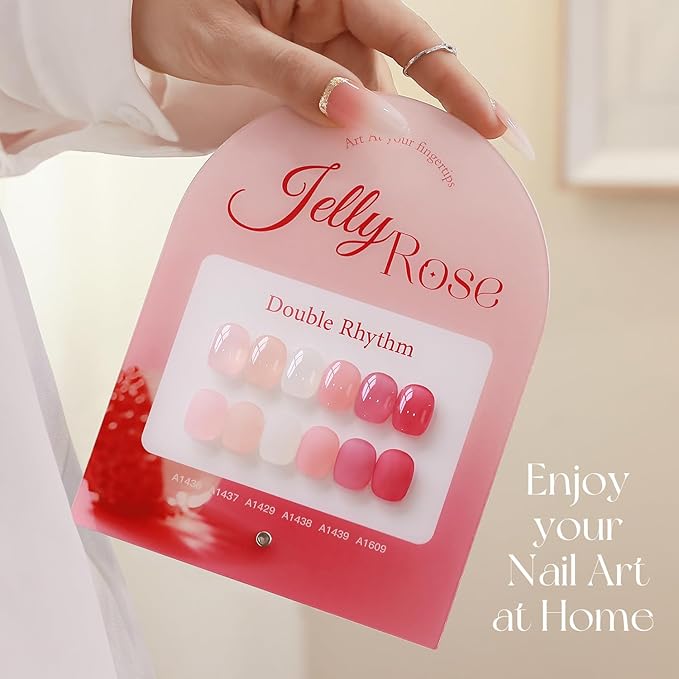 Double Rhythm 6 Pcs 15 ML Gel Polish Set Same Color Same Bottle Soak Off Gel Polish Kit Nail Art Manicure Salon DIY at Home for Women (Milky White Jelly Pink Nude Peach-T6-24)