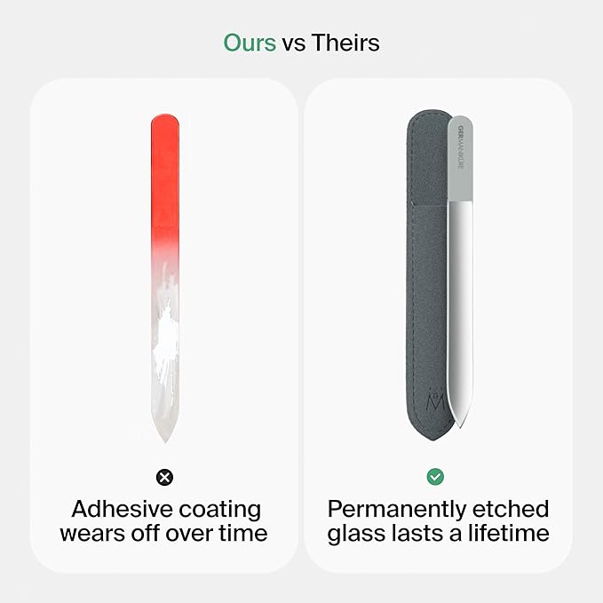 GERMANIKURE Czech Crystal Glass Nail File 3 Pack in Suede Sleeves - Professional Manicure & Pedicure Products for Smooth Easy Shaping of Natural Nails - Ideal Nail Care Gift