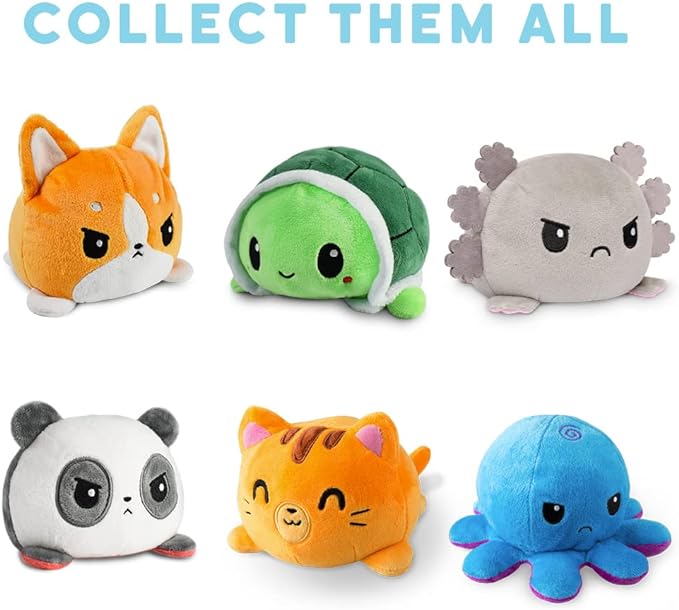 TeeTurtle - The Original Reversible Octopus Plushie - Happy Blue + Sad Light Blue - Cute Sensory Fidget Stuffed Animals That Show Your Mood 4 inch