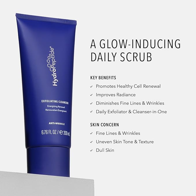 HydroPeptide Exfoliating Cleanser, Energizing Renewal. Gentle Exfoliation & Collagen Promoting Peptide Face Wash, 6.76 Ounce