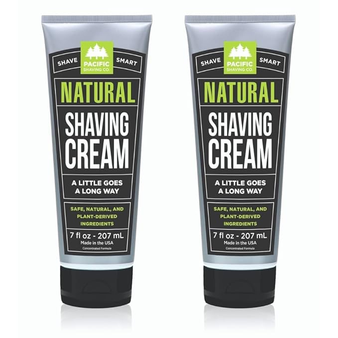 Pacific Shaving Company Natural Shaving Cream - Shea Butter + Vitamin E Shave Cream for Hydrated Sensitive Skin - Clean Formula for a Smooth, Anti-Redness + Irritation-Free Shave Cream (7 Oz, 2 Pack)