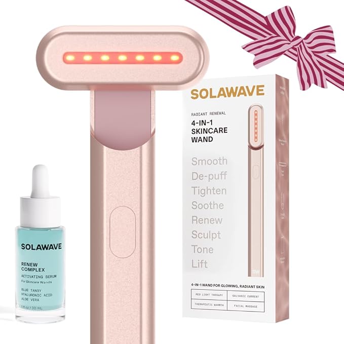 Solawave 4-in-1 Radiant Renewal Red Light Therapy Wand & Renew Complex Activation Serum | Beauty Device for Face & Neck | Serum Boosts Anti-Aging Effects, Reduces Wrinkles, Dark Circles & Puffiness