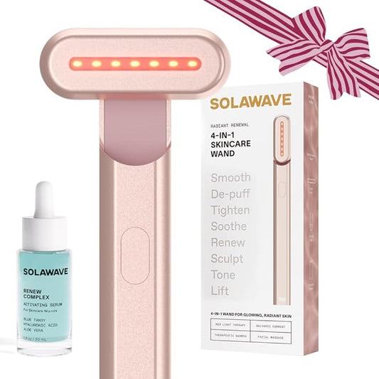 Solawave 4-in-1 Radiant Renewal Red Light Therapy Wand & Renew Complex Activation Serum | Beauty Device for Face & Neck | Serum Boosts Anti-Aging Effects, Reduces Wrinkles, Dark Circles & Puffiness