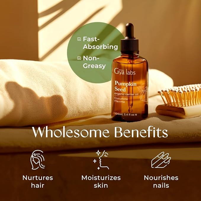 Gya Labs Pumpkin Seed Carrier Oil - 3.4 Fl Oz - for Hair, Skin, Face, Scalp & Body Massage