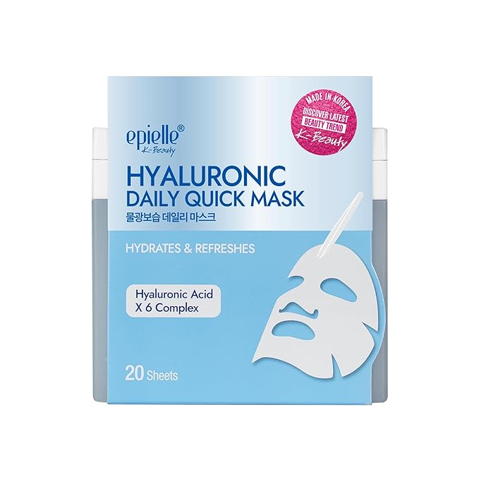 Epielle Hyaluronic Acid Korean Face Masks 20 Pack - 6x HA Complex Hydrating Sheet Masks for Anti Aging & Dry Skin, Thanksgiving Essentials & Stocking Stuffers for Women