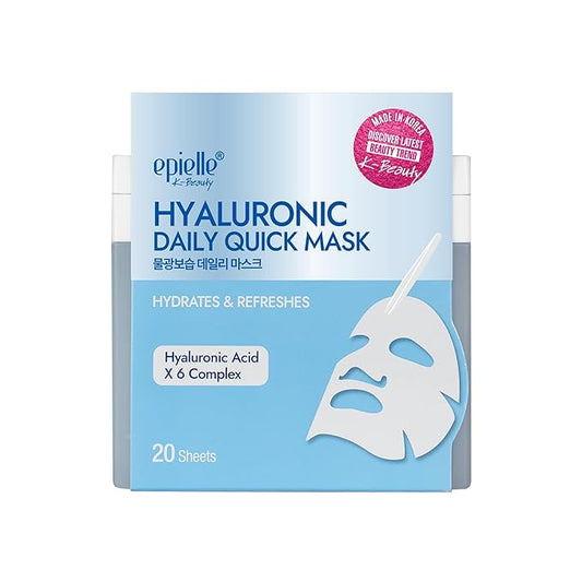 Epielle Hyaluronic Acid Korean Face Masks 20 Pack - 6x HA Complex Hydrating Sheet Masks for Anti Aging & Dry Skin, Thanksgiving Essentials & Stocking Stuffers for Women