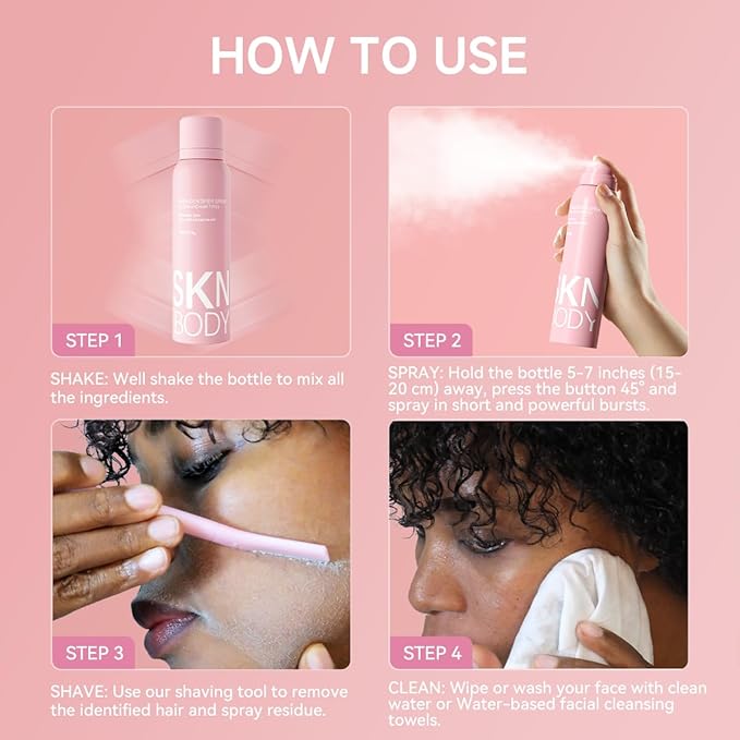 SKNBODY Hair Identifier Spray for Face Shaving and Dermaplaning Tool with 4 Razors, Upgraded Dermaplaning Spray for Women Facial Hair Removal, Gentle on All Skin Types