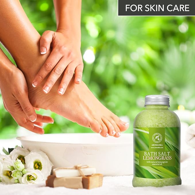 Bath Salts w/Natural Essential Lemongrass Oil 21.16 oz - Sea Salt Bath for Good Sleep - Bathing - Body Care - Wellness - Beauty - Relaxation - Aromatherapy - Spa - Bath Supplement