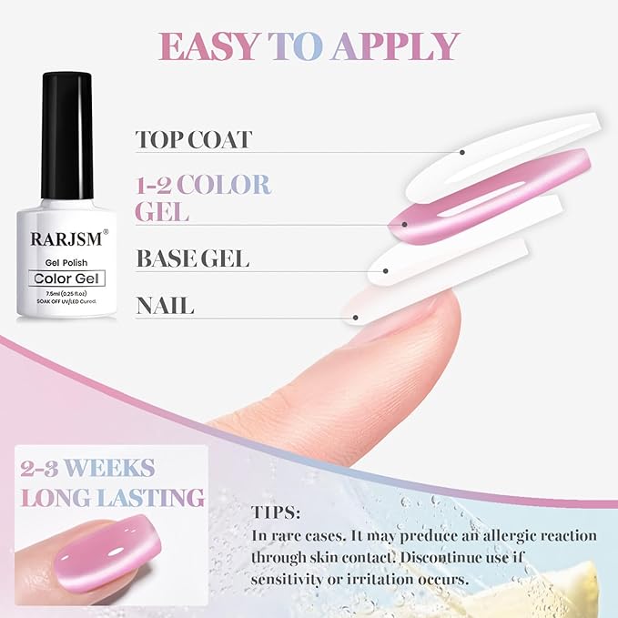 RARJSM Glassy Cat Eye Gel Nail Polish Set 6Pcs Nude Rose Purple Pink Blue Velvet Ice Jelly Silver Shimmer Ceramic Bubble Diamond Cateye Gelpolish with Magnetic Stick Curing Require Home Salon