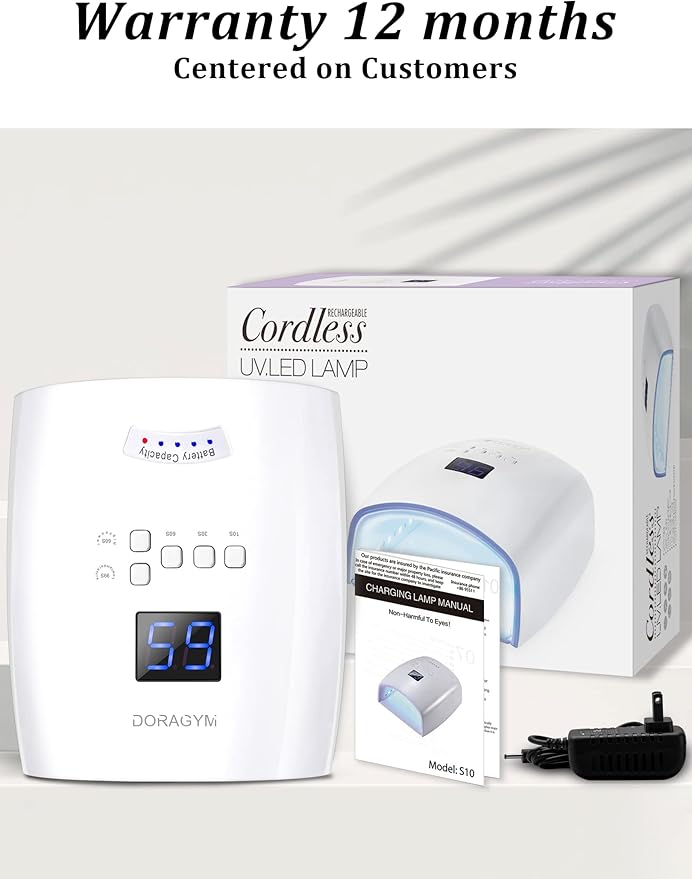 UV LED Nail Lamp, Cordless Gel Polish Dryer for Professional Gel Manicures - White