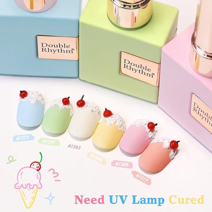 Double Rhythm 6 Pcs 15 ML Gel Polish Set Same Color Same Bottle Soak Off Gel Polish Kit Nail Art Manicure Salon DIY at Home for Women (Blue Green Beige Yellow Pink Orange-T6-9)