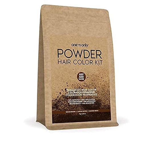 One N' Only Powder Hair Color Kit, Medium Brown, Permanent Color in Single Application, 100% Gray Hair Coverage without Lift, Just Add Water - No Developer Needed, Vegan and Cruelty Free