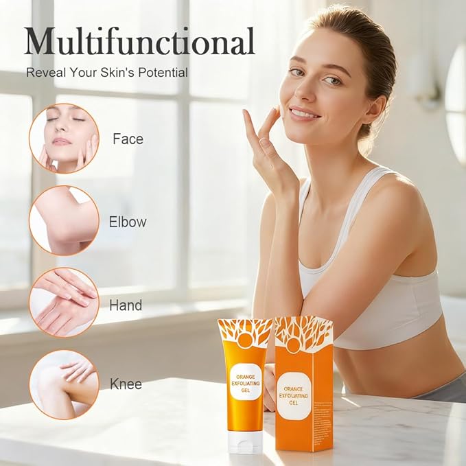 Orange Exfoliating Gel for Face and Body, Deep Pore Orange Peeling Scrub, Cleaning Pores, Remove Blackheads Moisturize Cleansing Smooth,Facial Exfoliating Gel for All Skin