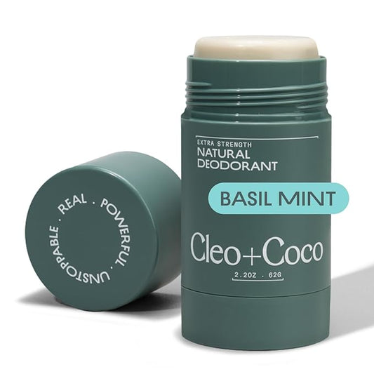 Cleo+Coco Extra Strength Deodorant Balm, Basil Mint (2.2 oz), Natural Aluminum Free Deodorant for Women & Men with 5X Odor Fighters, 24+hour Odor Control, Free from Synthetic Fragrance, Vegan