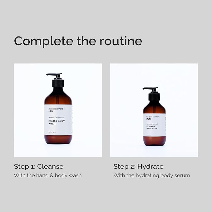 Nordisk Element Men Body Serum with Antioxidants & Nordic Botanicals | Deep Hydration & Skin Barrier Repair | Hyaluronic Acid Body Serum | Paraben & Phthalate Free | Spices & Sandalwood 9.13 Fl Oz