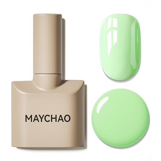 MAYCHAO 15ML Light Milky Green Gel Nail Polish 1Pc Pastel Green Gel Polish Soak Off UV LED Nail Polish Nail Art Starter Manicure Salon DIY at Home, 0.5 OZ