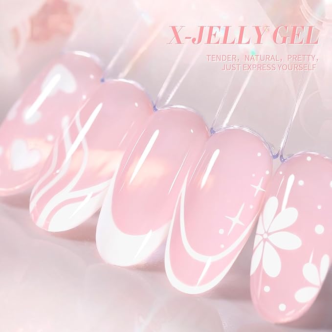 Born Pretty Jelly Gel Nail Polish Jelly Light Pink Gel Polish Sheer Translucent Soak Off Hema-Free Gel Polish Nail Art DIY 15ML