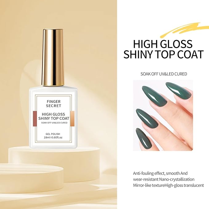 Golden Shiny High Gloss Top Coat - Crystal Sealant with Golden Luster, Clear Gel Nail Polish & Dip Powder Top Coat, Ultra-Glossy & Fast-Drying, 18ml/0.6floz