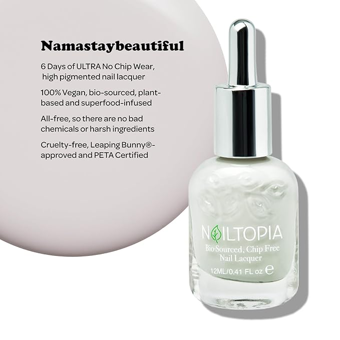 Nailtopia Bio-Sourced, Chip Free Nail Lacquer - All Natural, Strengthening Biotin and Superfood-Infused Polish - Chip Resistant Formula - Quick-Dry, Long Lasting Wear - Namastaybeautiful - 0.41 oz