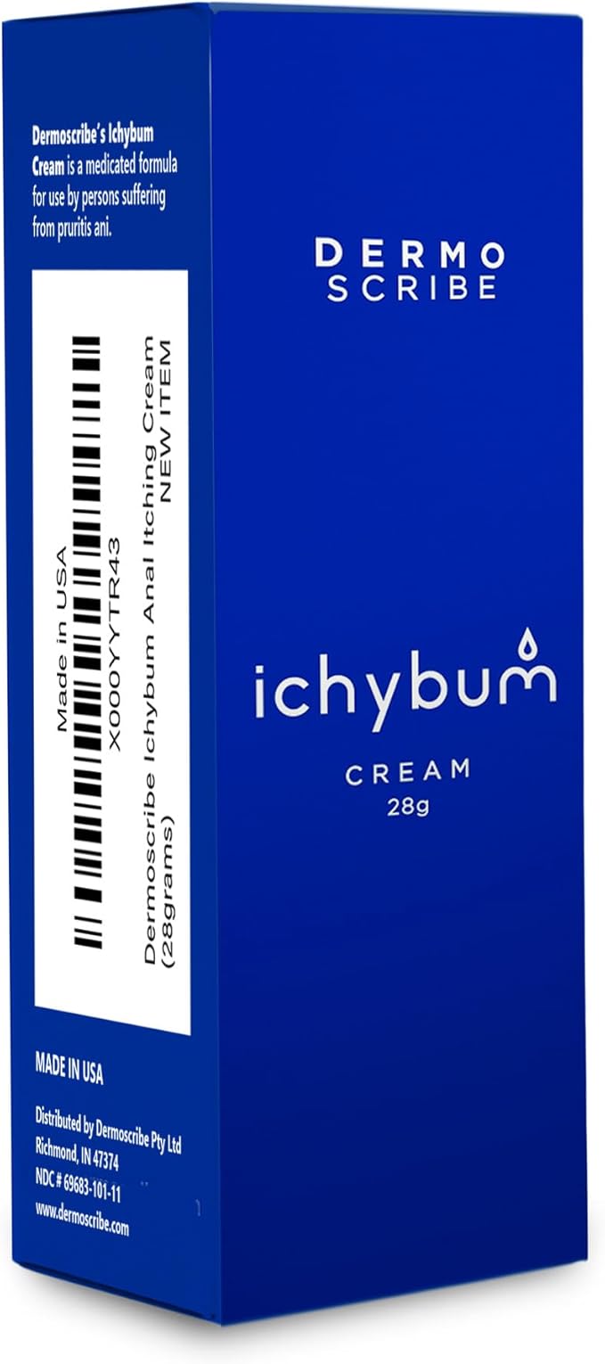 Ichybum Anal Itching Cream, Hemorrhoid Itch Cream for Chronic Itch, Hemorrhoids, & Athlete’s Foot, Contains Hydrocortisone & Clioquinol, 28g