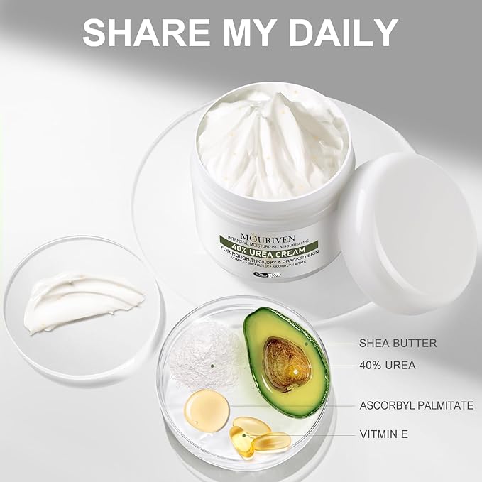 2 Packs Urea Cream 40 Percent - Foot & Hand Cream, for Dry, Cracked Heels, Feet, Knees, Elbows, and Hands, Callus Remover, Maximum Strength Urea Lotion for Softening and Moisturizing