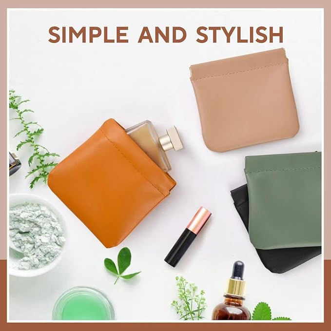 4PCS Small Makeup Bag for Purse，Waterproof Leather Portable Mini Makeup Bag,Snap Closure Organizer Pouch for Coin Cards Jewelry Lipstick Cosmetic Accessories，Small Travel Kit Storage Pouch