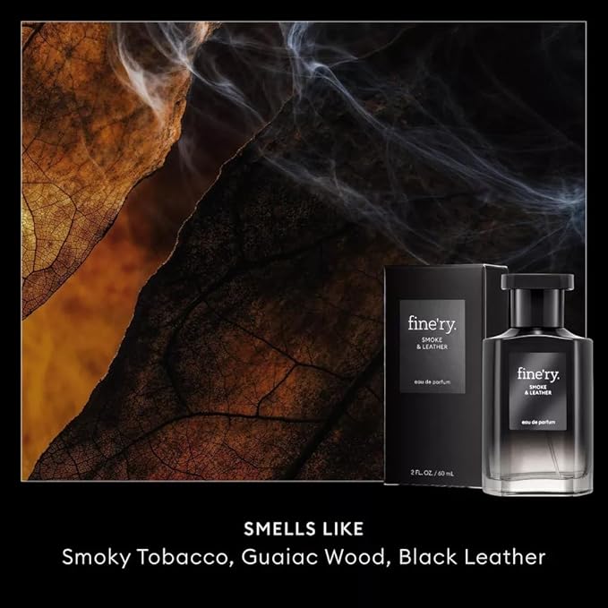 Finery SMOKE LEATHER Men's Eau De Parfum | Men's Eau De Cologne, 2 fl oz | With Makeup Remover Pads Gift