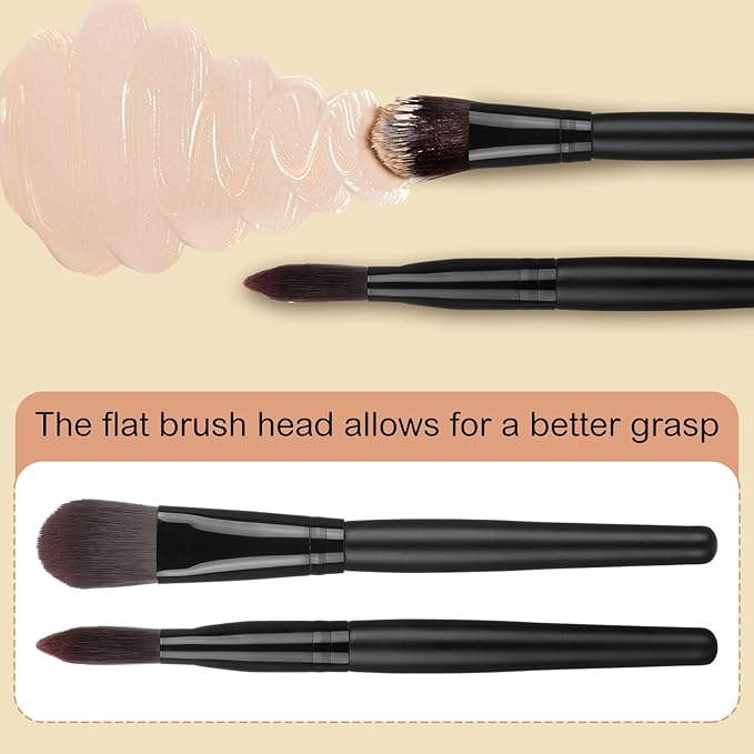12 Pcs Flat Foundation Brushes with Soft Nylon Bristles and Wooden Handle, Makeup Brushes for Liquid Make Up, Foundation Face Brush for Blending Liquid Cream Powder Cosmetics, Black