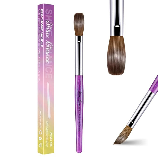 Acrylic Nail Brush Size 20, 100% Pure Kolinsky Nail Brush for Acrylic Application, Professional Nail Extension Manicure Tool Nail Drawing Pen for DIY Home Salon(Purple)