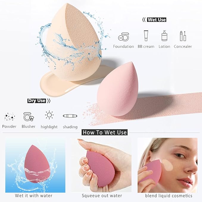 Makeup Sponges Set - Beauty sponges Blending Blenders with 1 Holder and Egg Case, Flawless for Cream, Powder and Liquid (Pink, 4Pcs+1Holder+ case)