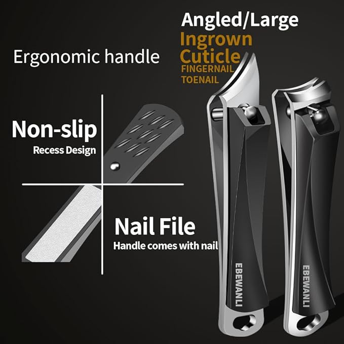 Nail Clippers Set, Ultra Sharp Nail Clippers for Men, Slanted Angled Ingrown Toenail Clipper and Curved Fingernail Clipper Cutters, Stainless Steel Finger Nail Clippers Adult