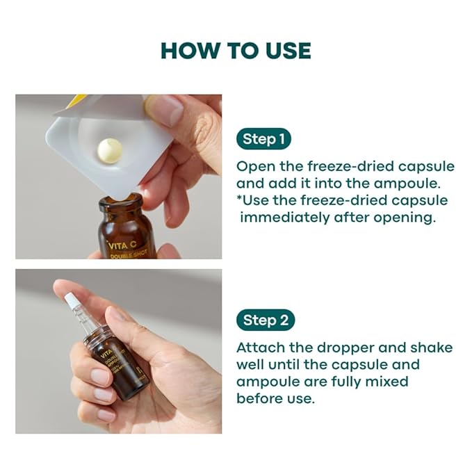 Vita C Capsule Double Shot Ampoule Kit-Korean Serum for Dark Spots Uneven Skin Tone, Pure Vita C 3% + Retinol 300 IU + Niacinamide, K-beauty, 10ml, 0.33 fl. oz.