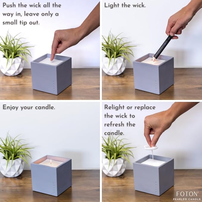 Foton Pearled Candle Le Cube Concrete Vase Set 16 Oz - Festive Fir Scented - Refillable Jar Scented Candle Sand with 15 Wicks - Natural Non-Toxic Decorative Candles for Home