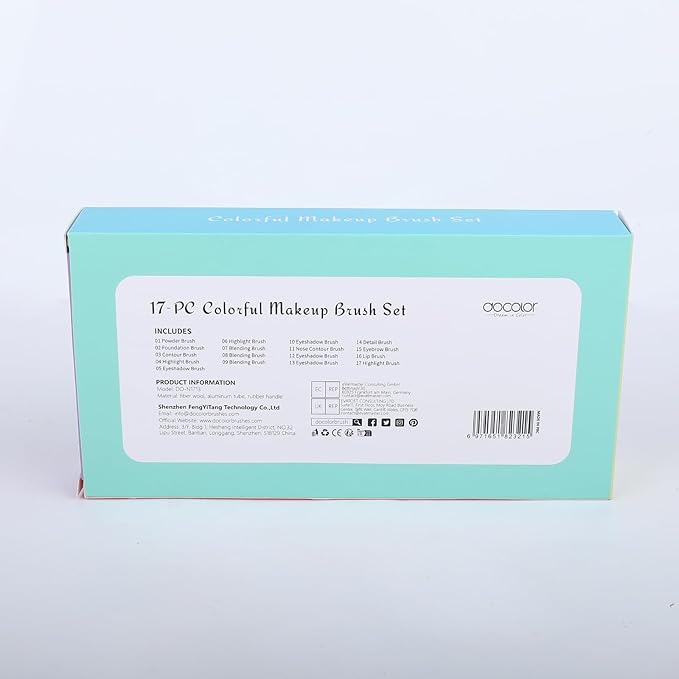 Docolor Makeup Brushes 17 Pcs Colourful Makeup Brush Set Premium Synthetic Kabuki Foundation Blending Face Powder Blush Concealers Eyeshadow Rainbow Makeup Brush Travel Friendly Valentine's Day Gift