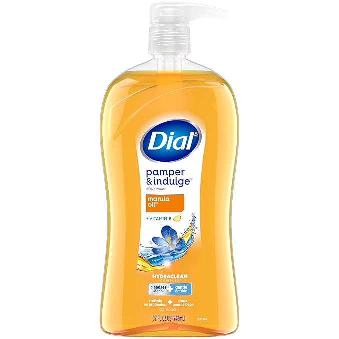 Dial Body Wash, Pamper & Indulge Marula Oil, 32 Fl Oz, Hydraclean Complex & Vitamin E, Gentle, Leaves Skin Feeling Nourished, Dermatologist-Tested, No Parabens & Sulfates