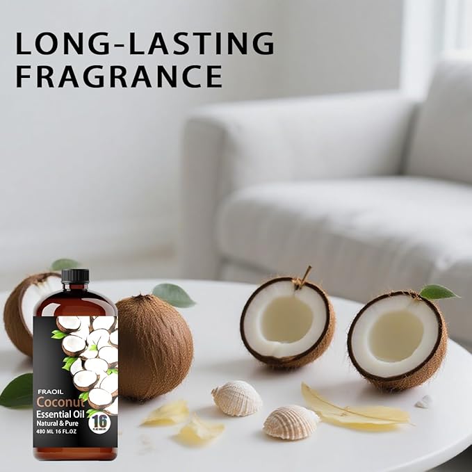 Coconut Essential Oil, Coconut Oil 16 Fl Oz 480 ML for Diffuser Humidifier Yoga Cleaning DIY Candle Soap Making Perfume Gift for Women Essential Oils